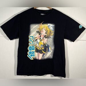 Kagamine Rin Hatsune Miku T-Shirt Graphic Tee Anime Black Men’s Size Large